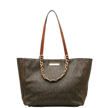 MICHAEL KORS MK Monogram Chain Handbag Tote Bag Brown PVC Leather Women's