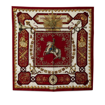 HERMES Carre 90 LVDOVICVS MAGNVS Louis XIV on a White Horse Scarf Muffler Wine Red Multicolor Silk Women's