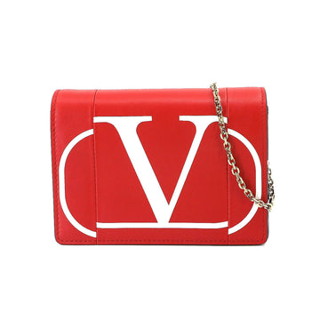 VALENTINO GARAVANI Garavani V Chain Shoulder Bag Leather Red White Logos