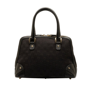 GUCCI GG Canvas Studded Handbag 131023 Black Gold Leather Women's