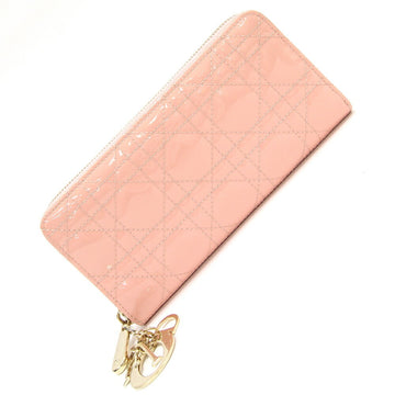 CHRISTIAN DIOR Dior Round Long Wallet Lady Voyageur S0007OVRB Pink Patent Leather Stitching Quilting Enamel Cannage Ladies Christian