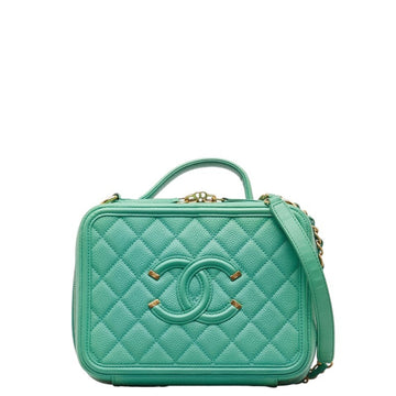 CHANEL Matelasse Coco Mark Handbag Vanity Bag Shoulder Green Caviar Skin Women's