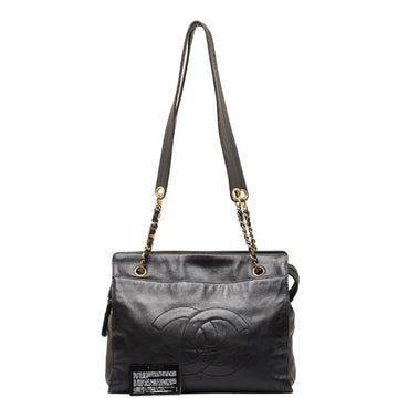 CHANEL Coco Mark Tote Bag Handbag Black Gold Leather Women's
