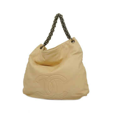 CHANEL Shoulder Bag Chain Leather Beige Women's