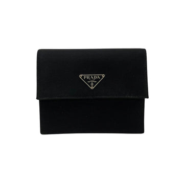 PRADA Triangle metal fittings Nylon Saffiano leather bi-fold wallet Black 40932