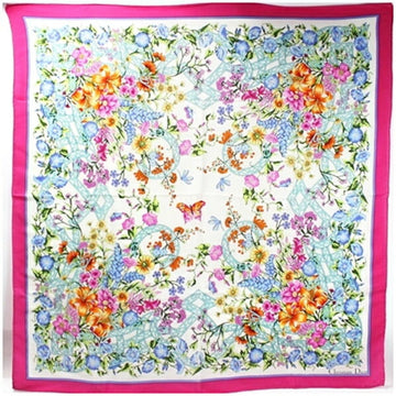 CHRISTIAN DIOR Scarf Muffler White x Pink Floral Pattern Women's