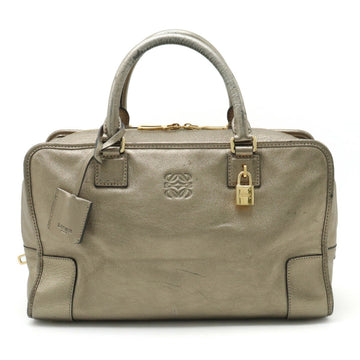 LOEWE Amazona 35 Anagram Handbag Boston Bag Metallic Leather Gilver Silver Gold