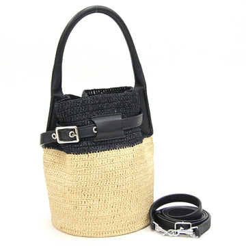CELINE Handbag Big Bag Nano Bucket 187242 Black Beige Raffia Leather Shoulder Basket Women's