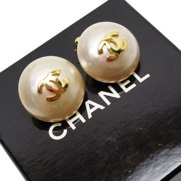CHANEL Earrings Coco Mark Fake Pearl/Metal Off-White/Gold Women's