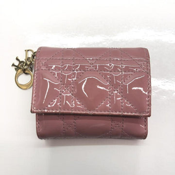 CHRISTIAN DIOR Lotus Wallet Patent Leather Pink