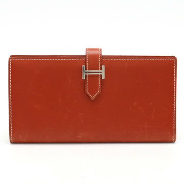 HERMES Bearn Classic Bi-fold Long Wallet Box Calf Leather Brick Reddish Brown M Stamp Sold Item