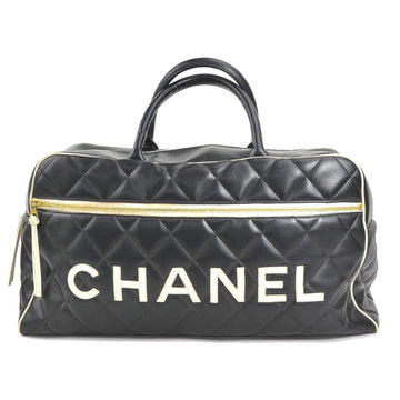 CHANEL Handbag Boston Bag Leather Black x White Unisex A05943 r9996a