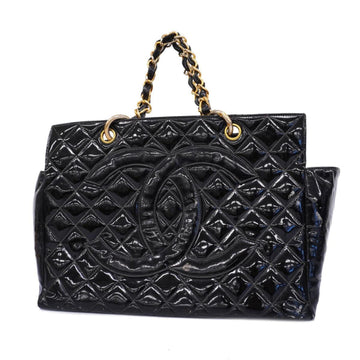 CHANEL handbag, matelasse, chain shoulder, patent leather, black, women's