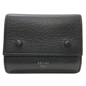 CELINE Trifold Wallet Small Folded Multifunction 104903AFE Leather Black Yellow Men's Women's