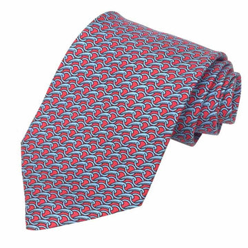 HERMES tie, stirrup pattern, harness pink, red x light blue, men's