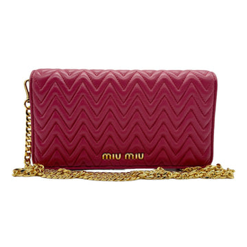 MIU MIU Miu Shoulder Bag Pochette Leather Deep Pink Women's 5DH044