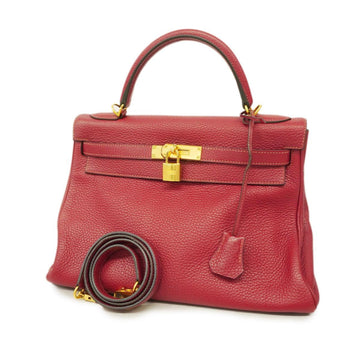 HERMES Handbag Kelly 32 X Engraved Togo Rouge Grena Ladies