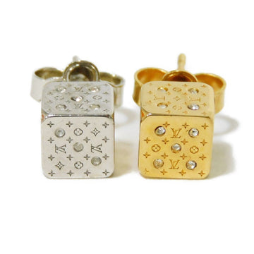 LOUIS VUITTON Earrings Lucky Gram LV Flower Dice Cube Silver Gold Monogram M62810 Women's