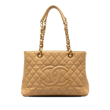 CHANEL Matelasse GST Handbag Chain Tote Bag Beige Gold Caviar Skin Women's