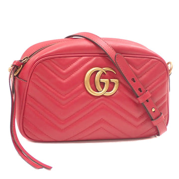 GUCCI Quilted Small Shoulder Bag GG Marmont Women's Red Leather 447632