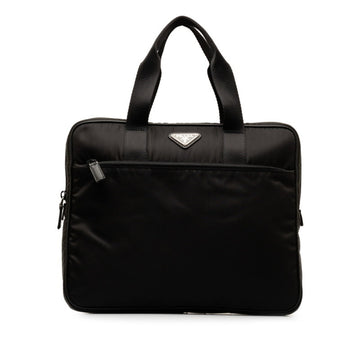 PRADA Triangle Plate Bag Handbag VA0609 Black Nylon Leather Men's