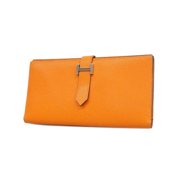 HERMES long wallet Bear Souffle J engraved Vaux Epson Orange Men's Women's