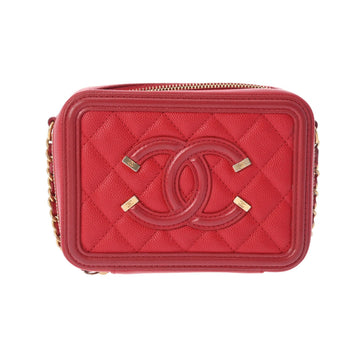 CHANEL CC Figley Chain Shoulder Bag Red Women's Caviar Skin