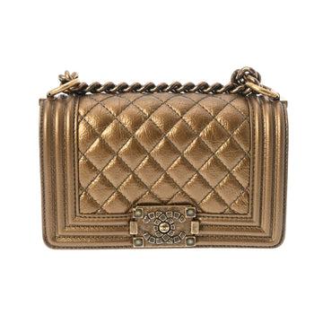 CHANEL Boy  Chain Shoulder 20cm Bronze Tone A67085 Women's Leather Bag