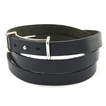HERMES Bracelet API2 Black Leather D Engraved 2000 Made M Size Bangle 3 Layer Belt