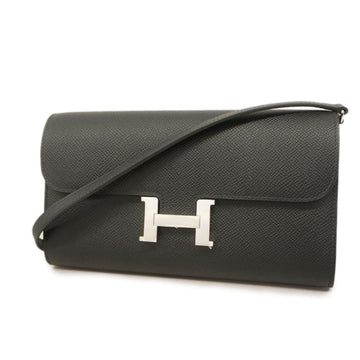 HERMES Shoulder Wallet Constance Long To Go B Stamped Epsom Leather Black Women's