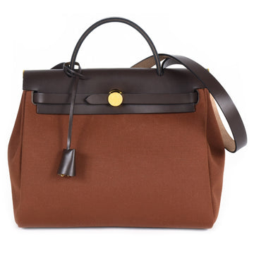 HERMES Airbag Zip PM Handbag Canvas Leather B Stamp [manufactured in 2023] Brown Shoulder Bag