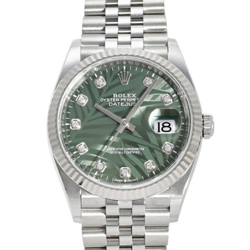 ROLEX Datejust 36 Olive Green Diamond Palm Motif 126234G Dial Men's Watch