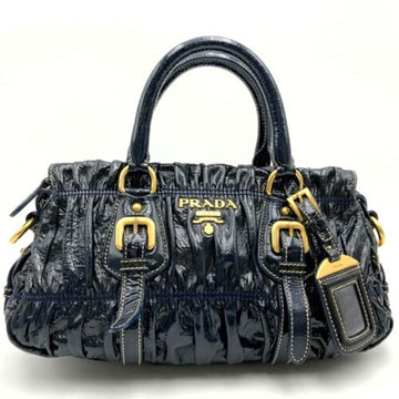 PRADA Handbag Shoulder Bag 2way Navy Black Enamel Gathered Frill  IT9Q86O455YC