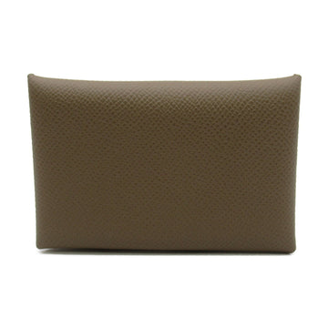 HERMES Calvi Card Case Brown Etoupe Grey Epsom leather