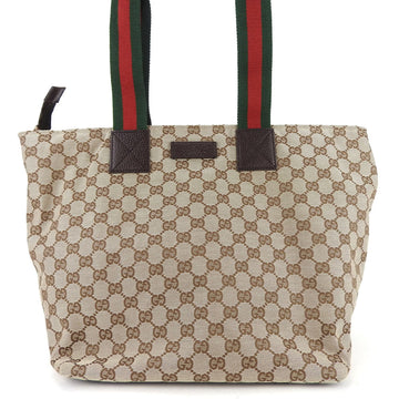 GUCCI Tote Bag 131231 Sherry Line GG Canvas Leather Beige Women's