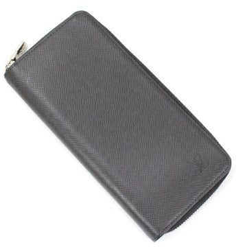 LOUIS VUITTON Long Wallet Round Taiga Leather Black Zipper Vertical M30503 Men's Zip  KM2655-y