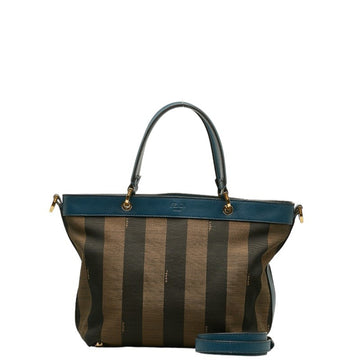FENDI Pecan Handbag Shoulder Bag 8BN253 Khaki Blue Canvas Leather Women's
