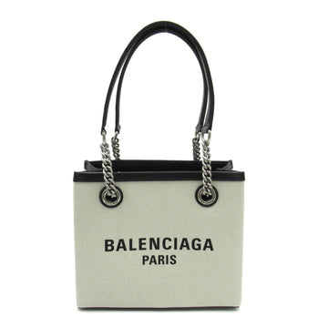 BALENCIAGA Small Tote Bag White Black canvas leather 7599412AAOK9260