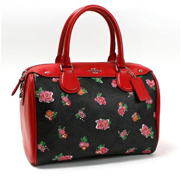 COACH Boston Bag Bennett Satchel Shoulder Handbag PVC x Leather Dark Brown Red F57534