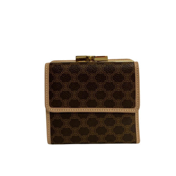 CELINE Macadam Blason Pattern Leather Bifold Wallet Compact Brown 09519