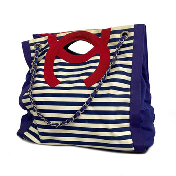 CHANEL handbag, chain shoulder, nylon, navy, white, red, ladies