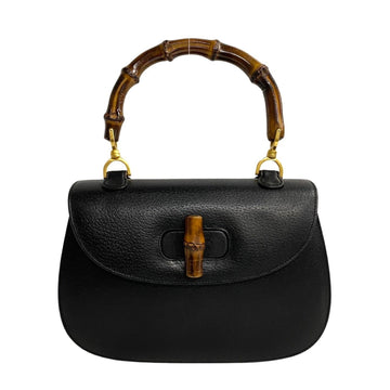 GUCCI Old  Bamboo Turnlock Leather Handbag Black 33909