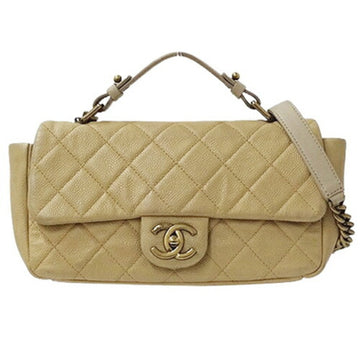 CHANEL Bag Matelasse Women's Handbag Shoulder 2way Caviar Skin Beige Chain Compact