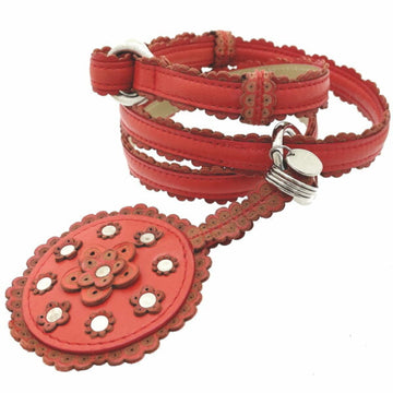 BOTTEGA VENETA Belt Flower Narrow Leather Red  Studs Ruffle Key Ring Women's SS-11994