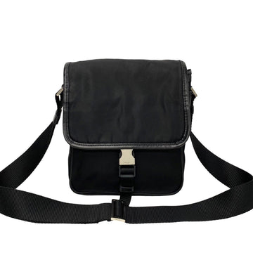 PRADA Triangle Metal Fittings Nylon Leather Shoulder Bag Pochette Black 28828