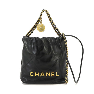 CHANEL 22 2way Chain Hand Shoulder Bag Leather Black AS3980 Mini