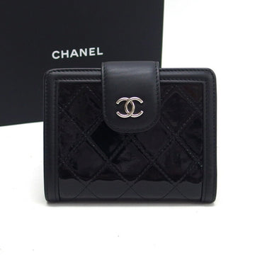 CHANEL Matelasse bi-fold compact wallet here mark enamel black