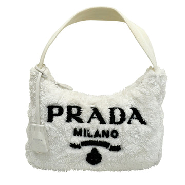PRADA Re-Edition 2000 Re-Nylon Bag 1NE515 Fabric Boa White Black Hobo Ladies