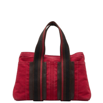 HERMES Troca Horizontal MM Handbag Tote Bag Red Brown Canvas Women's