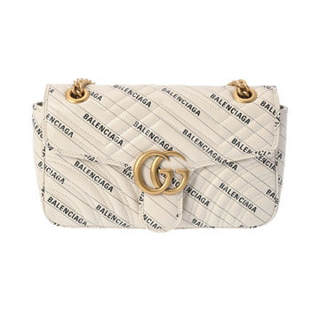 GUCCI GG Marmont Balenciaga collaboration chain shoulder bag white 443497 women's leather